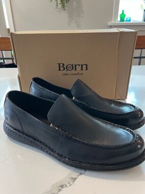 Born Black Leather Slip-On Loafers for Men